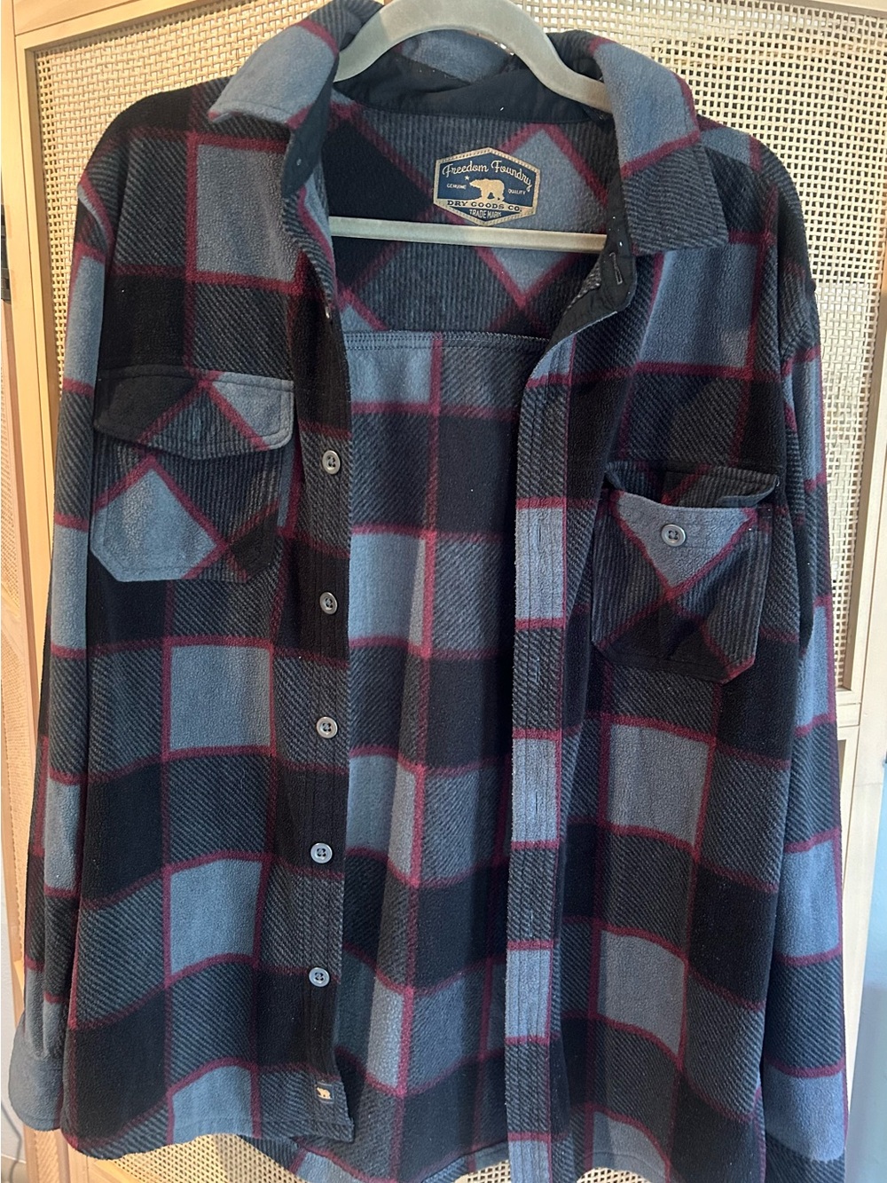 Men's Black and Gray Plaid Lightweight Shirt Jacket with Maroon Accents
